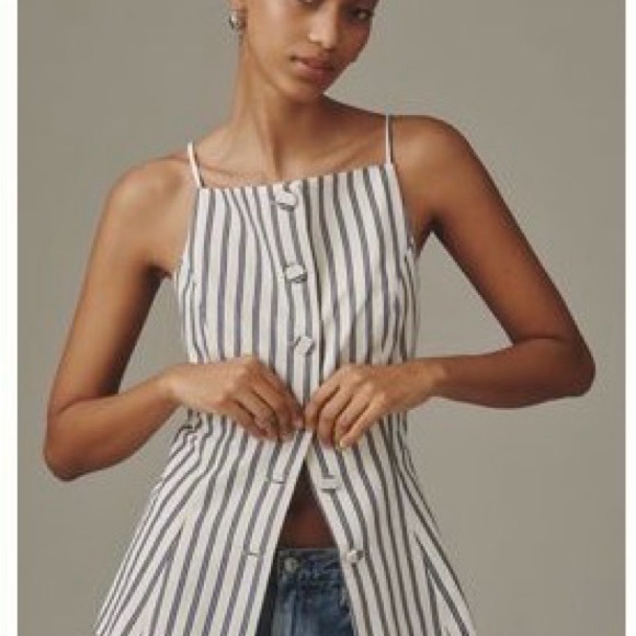 Anthropologie Tops - Anthropologie Vertical Stripe Button-Front Camisole - White & Blue